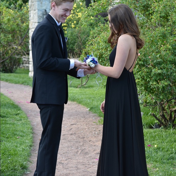 Lulu long black, back crossed prom dress - Picture 2 of 2